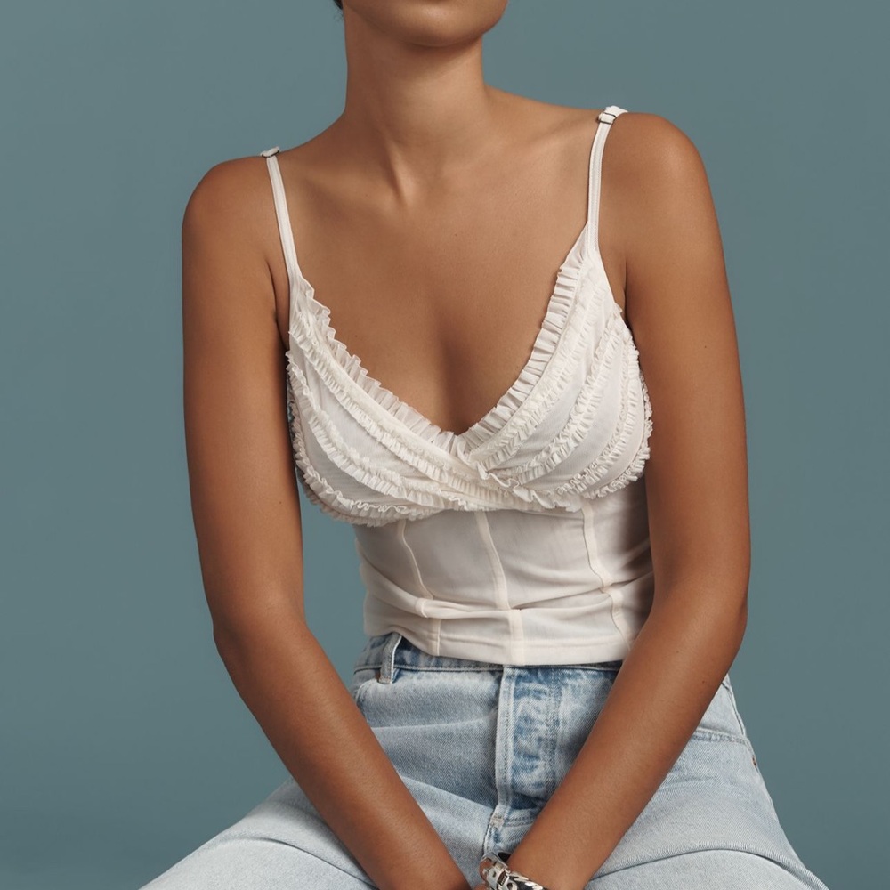 Pilcro Cream Ruffle-Trim Camisole